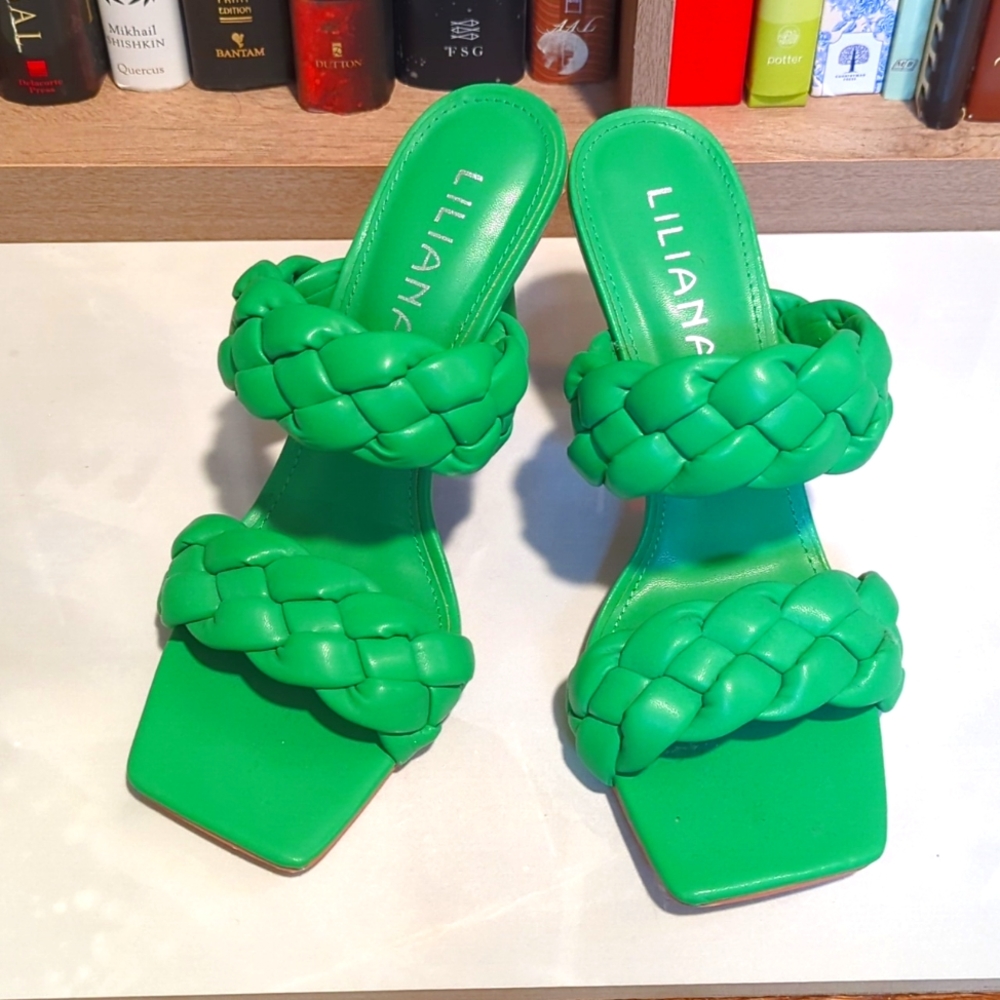 Green heel sandals